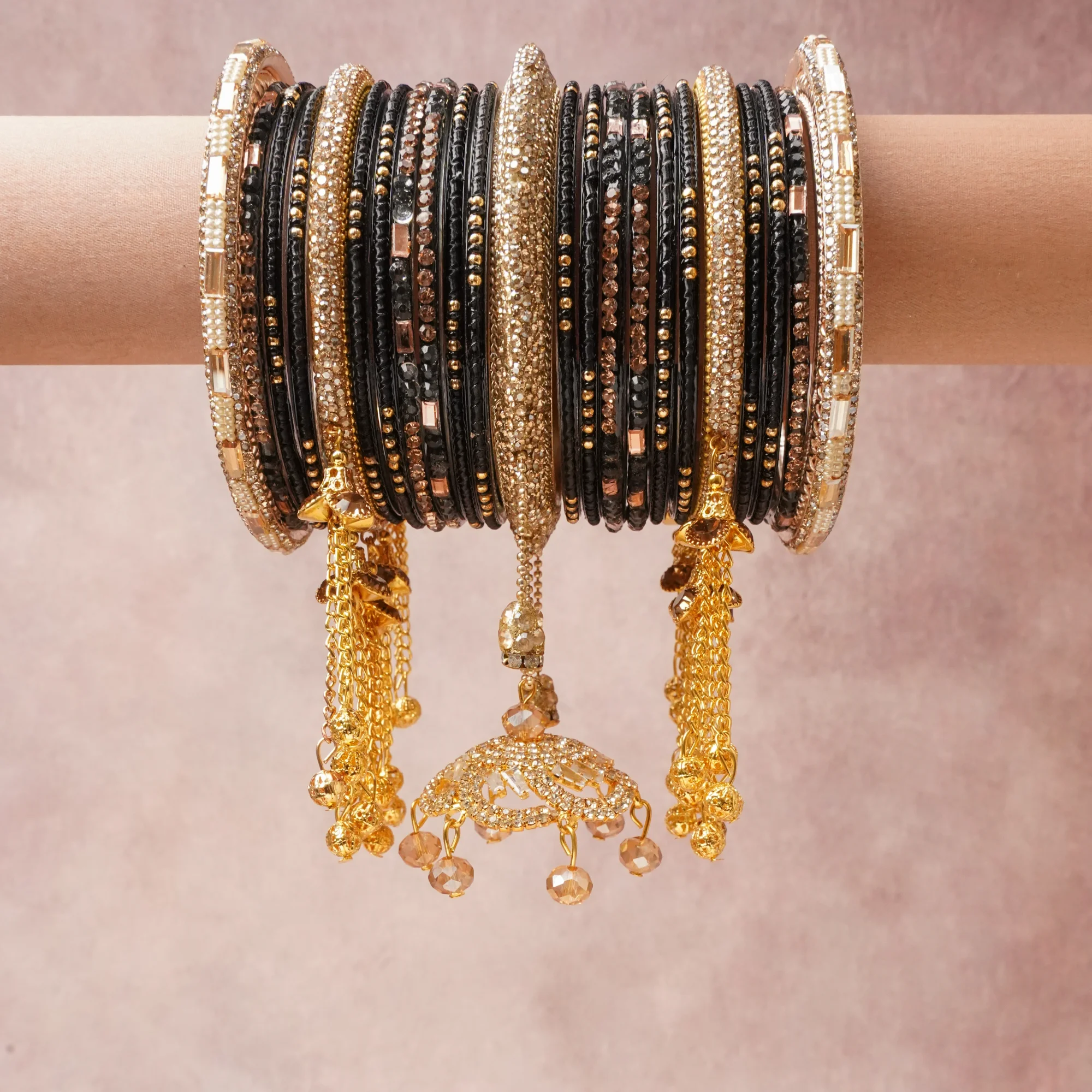 A commanding Black anchors this beautiful set, enriched with accents of Clear Crystal, Rose Gold, Amber Crystal that add depth and dimension.

Featuring a striking composition of Gold-tone Metal, Glass, Crystals, this set carries intricate craftsmanship and strong presence. Grand in form, it is created for moments that deserve to be marked.